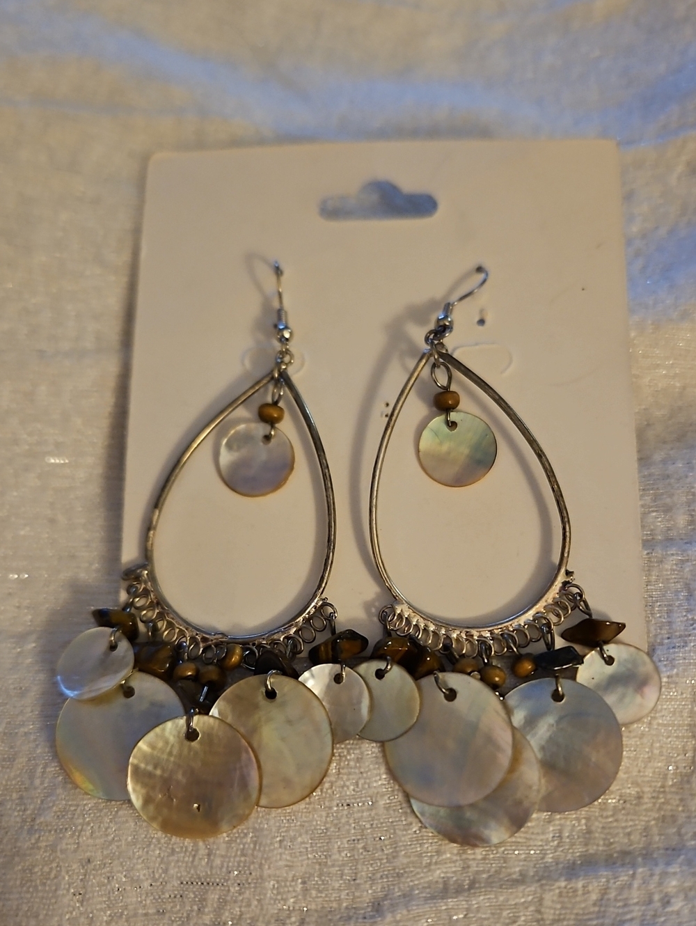 Vintage Abalone Shell Jumbo Teardrop Chandalier Boho Dangle Hook Earrings - Picture 2 of 5